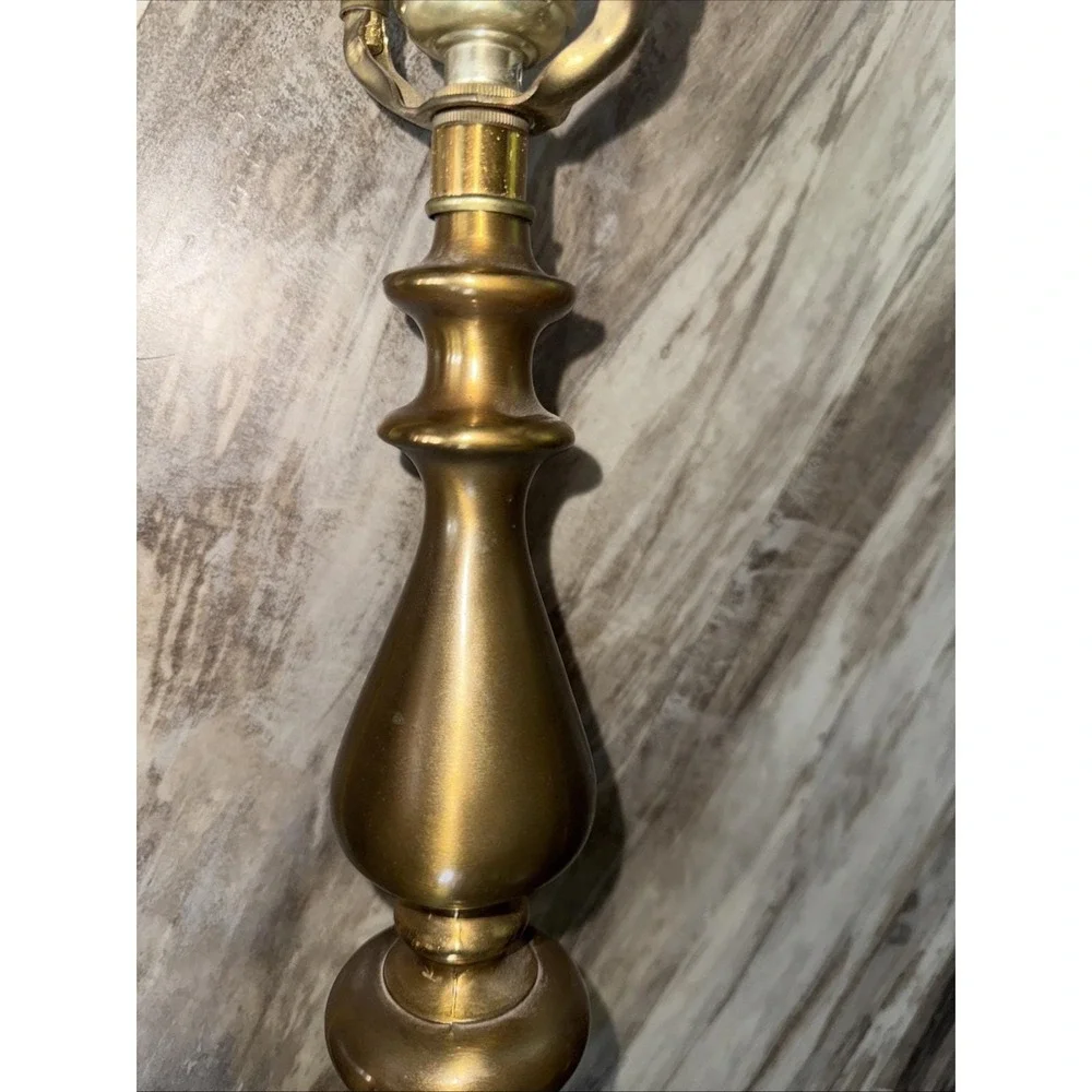 Set Of 2 Vintage Brass Table Lamps Amber Glass Globe 35